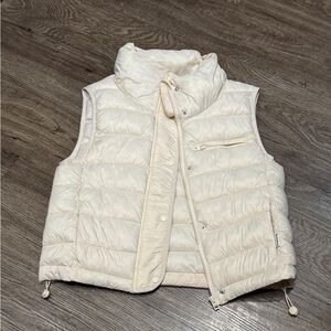 Cream Cropped Puffer Vest with High Collar